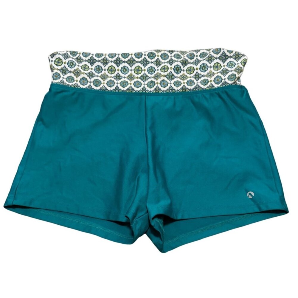 Next‎ by Athena Teal Swim Shorts Geometric Waistband Board Shorts Small i2